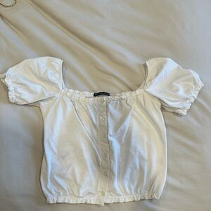 Brandy Melville White Puff Sleeve Top